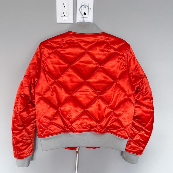 rag & bone Satin Orange Taupe Quilted Bomber Short Warm Jacket M - Picture 7 of 16